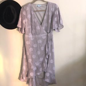 Purple polka dot wrap dress